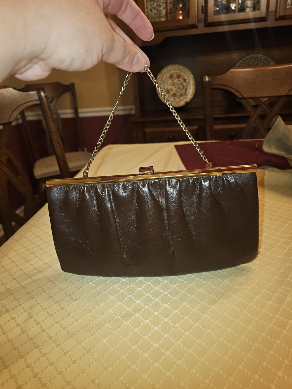 Classic Brown Chain-Handle Evening Clutch - Unbranded